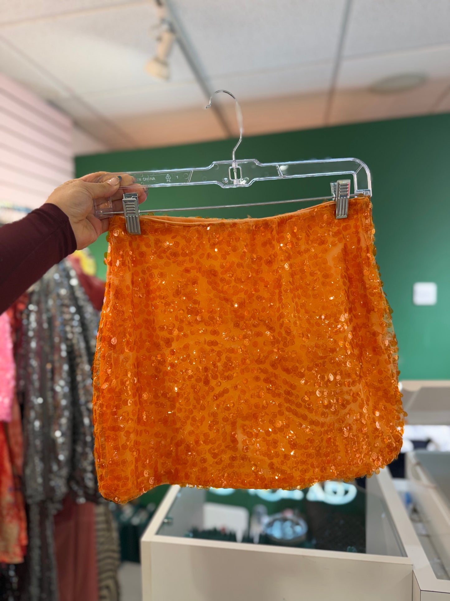 Orange Sequin Skirt