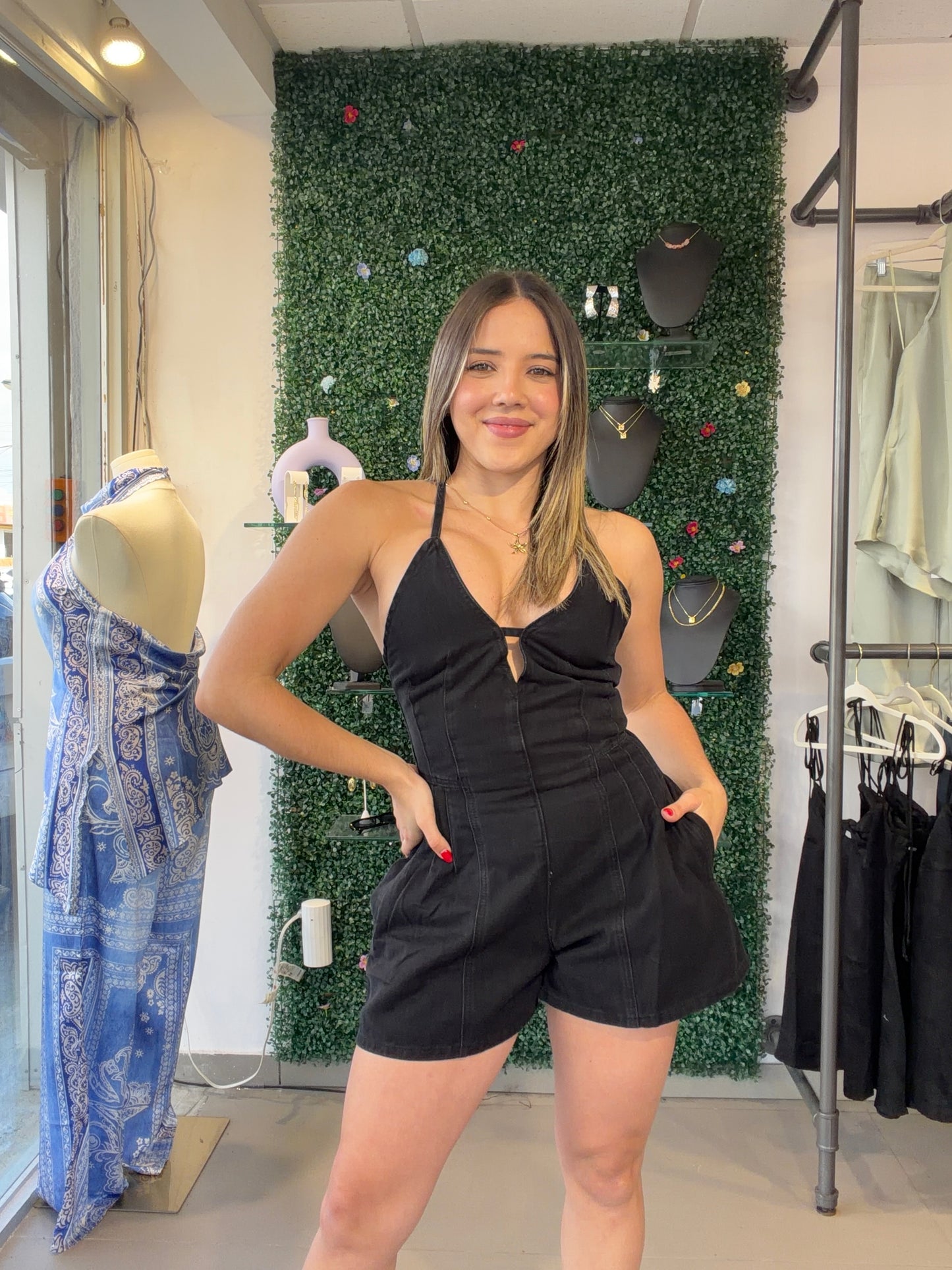 Black Jean Romper