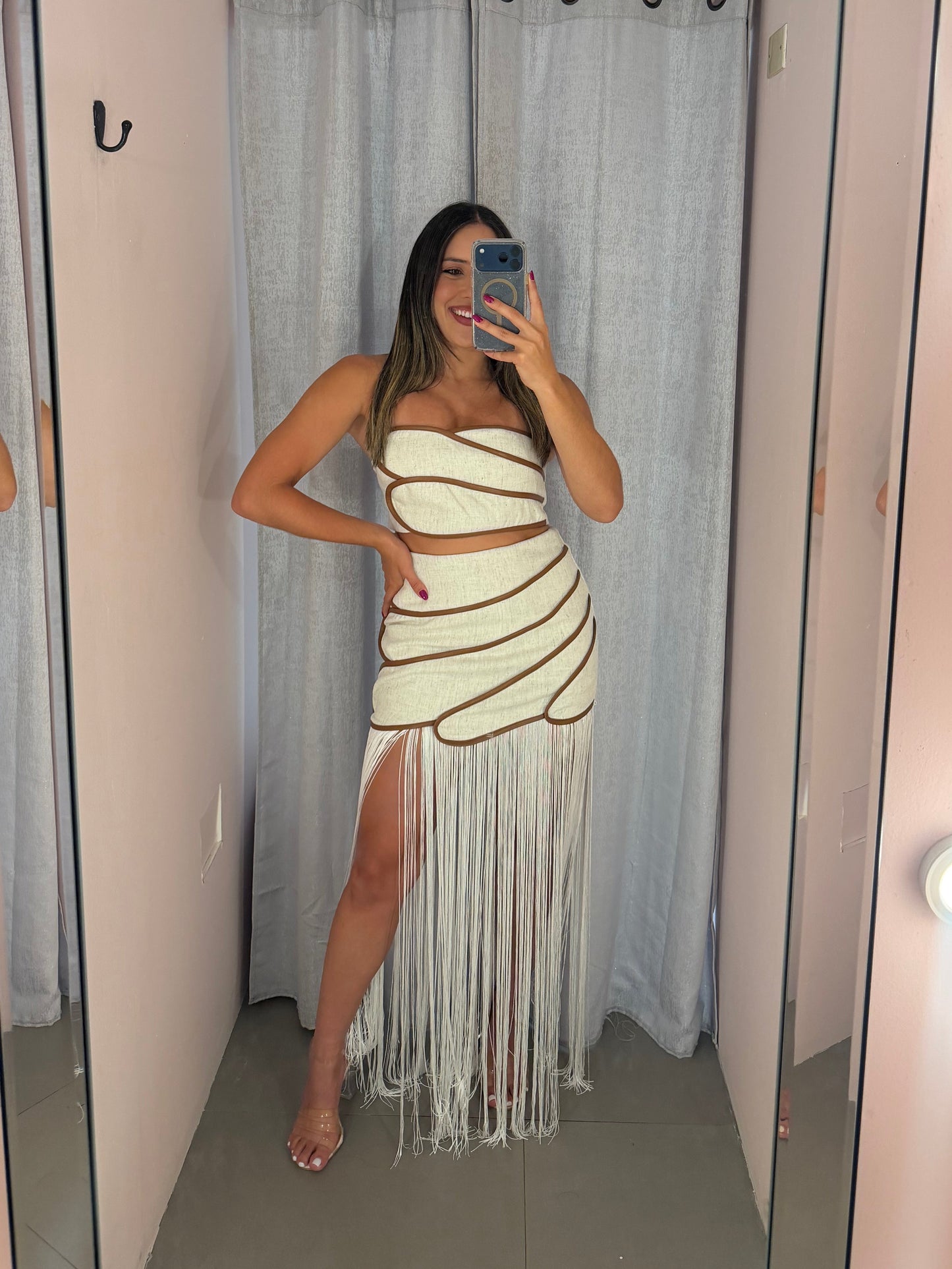 White Brown Fringe Set