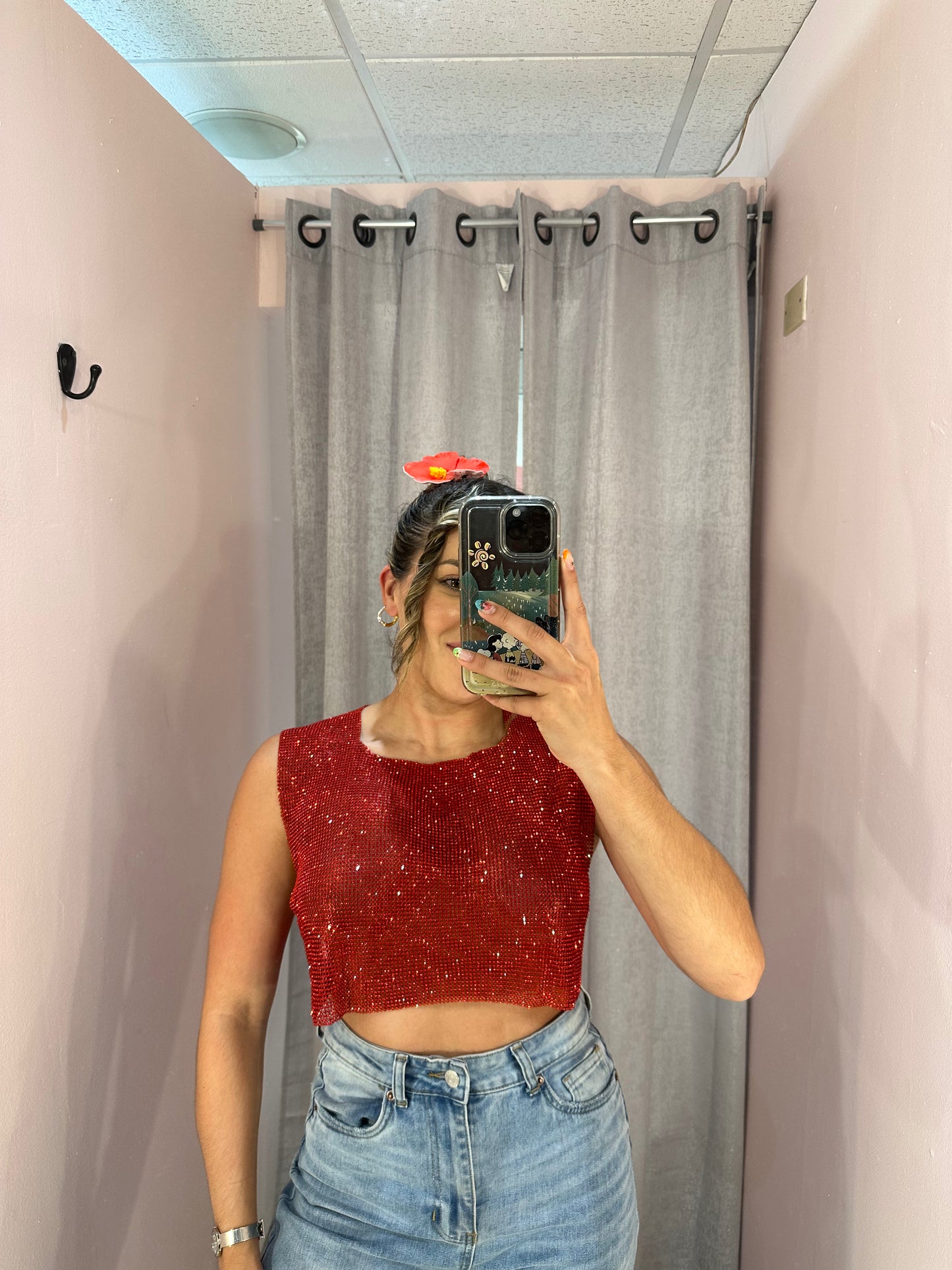 Red Rhinestone Top