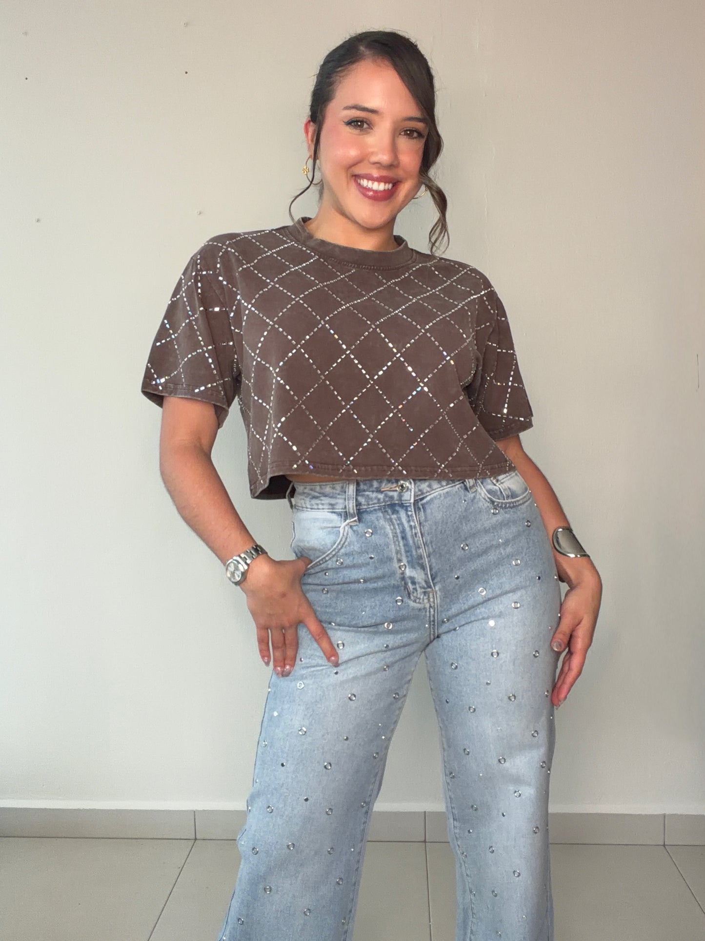 Rhinestone Crop Top