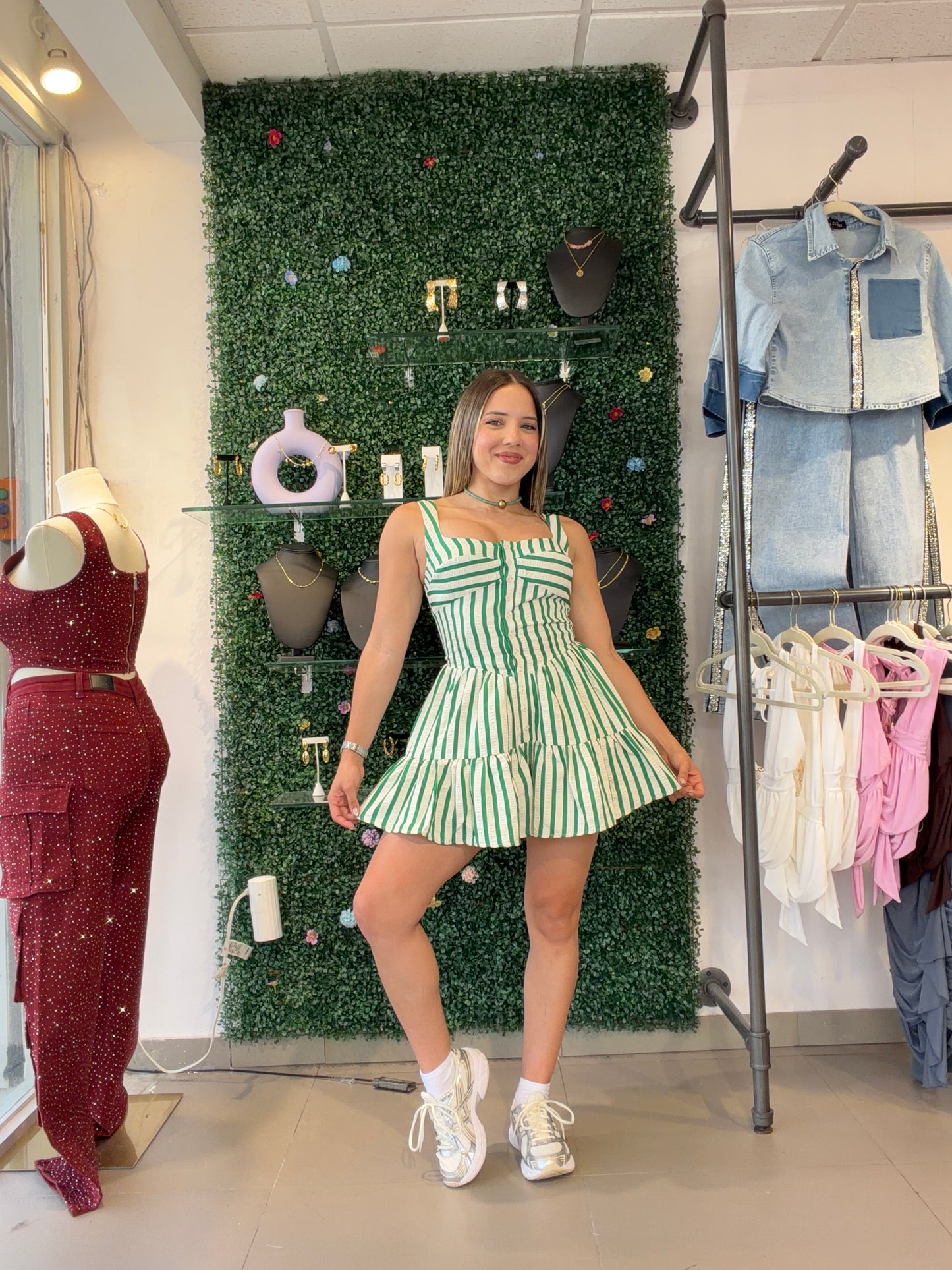 Green Stripe Romper