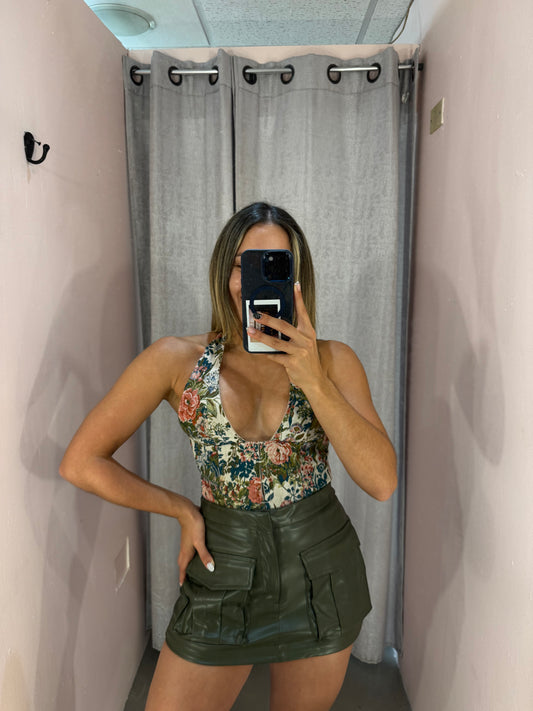 Olive Leather Skort