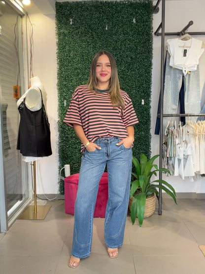 Pink Green Stripe Top