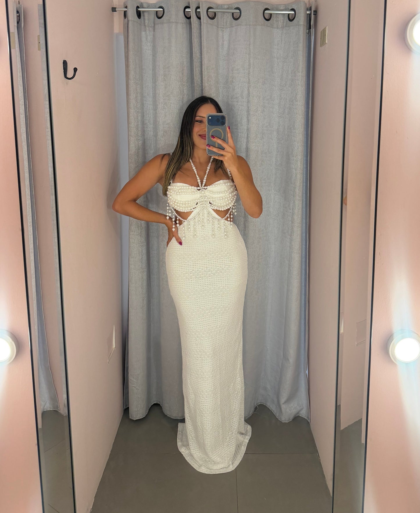 White Bead Maxi Dress
