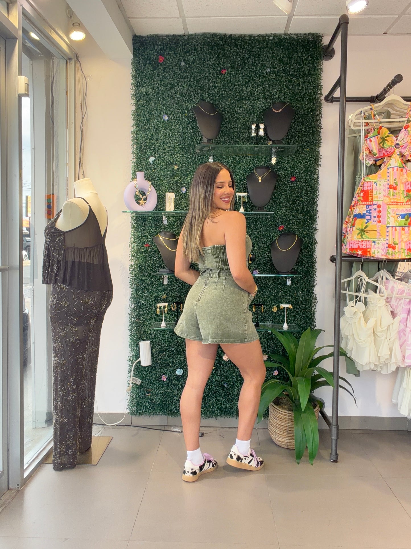 Olive Strapless Romper
