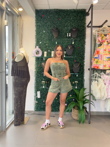Olive Strapless Romper