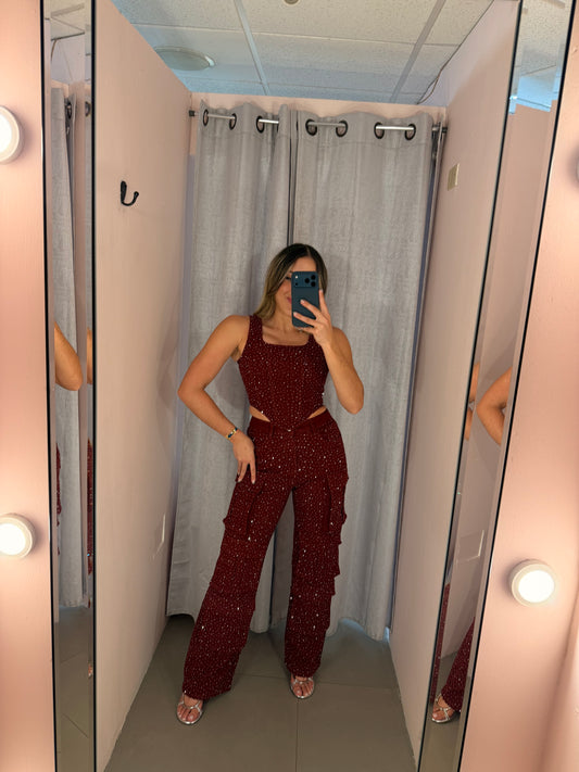 Burgundy Rhinestone Set