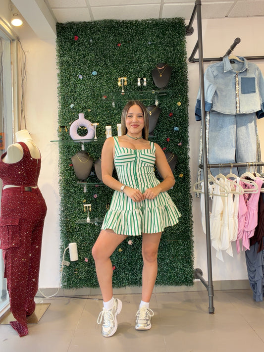 Green Stripe Romper