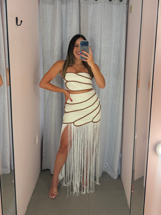 White Brown Fringe Set