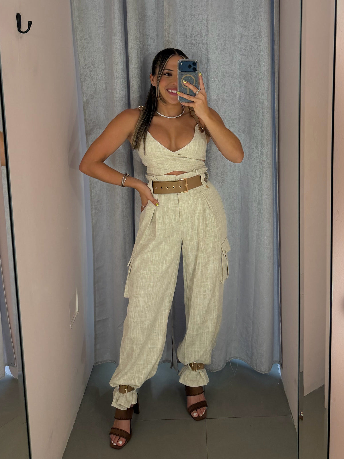 Cream Belted Set