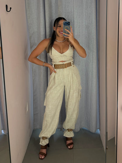 Cream Belted Set