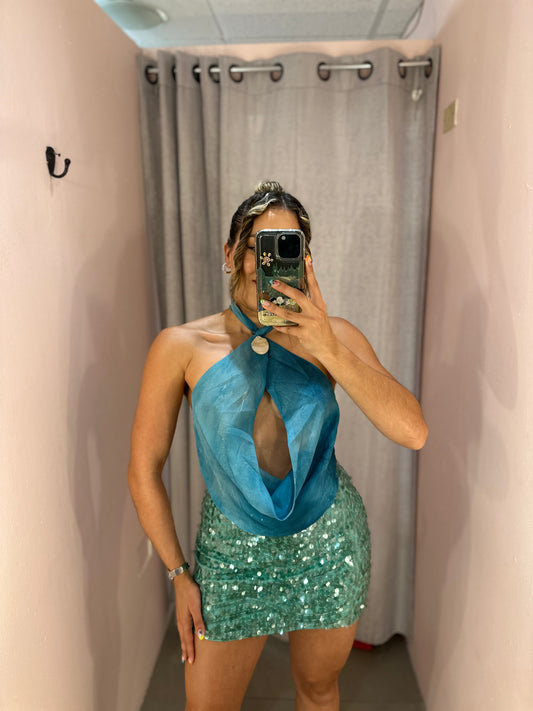 Aqua Sequin Skirt