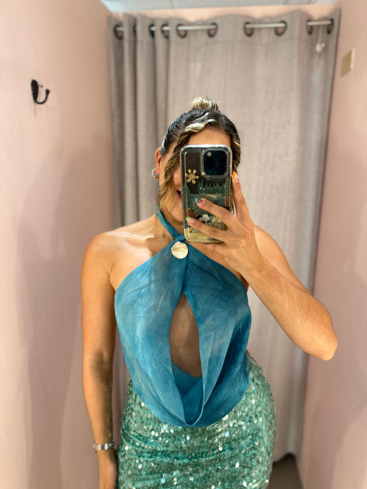 Halter Aqua Shell Top