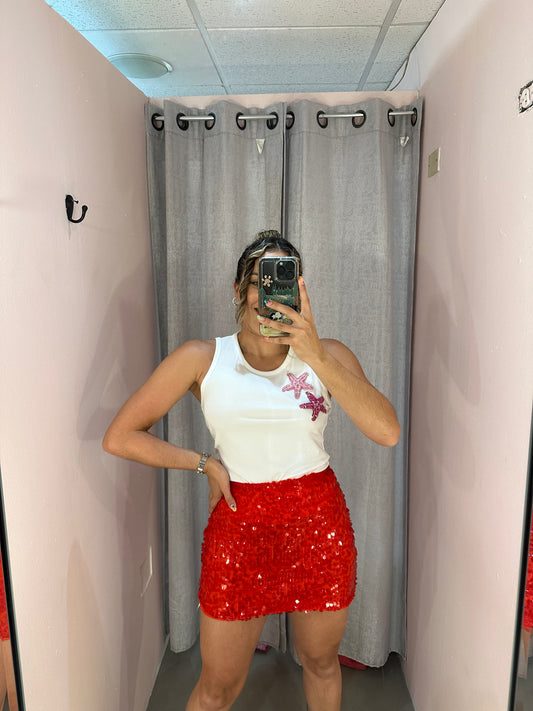 Red Sequin Skirt