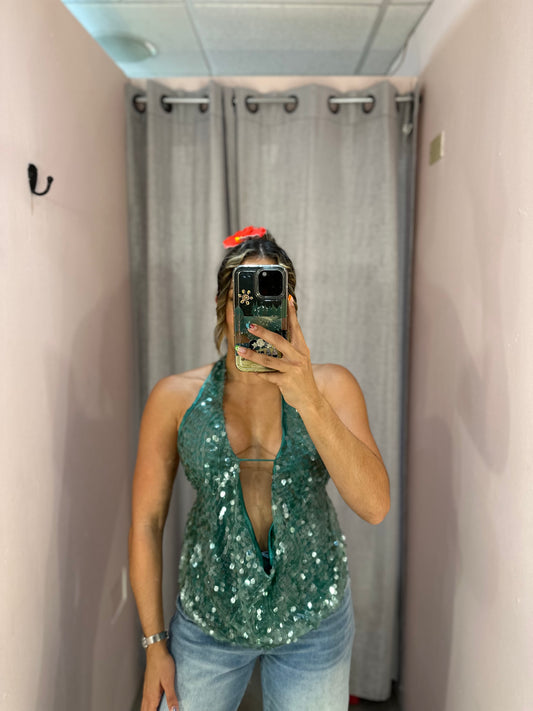 Sequin Top Aqua