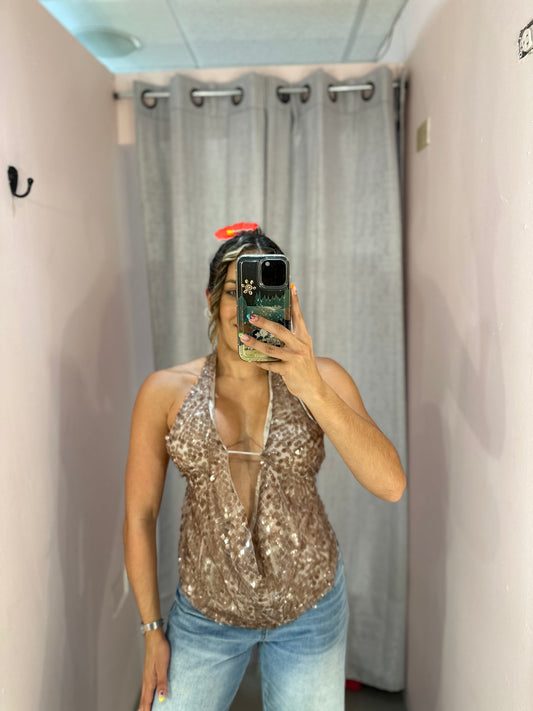 Sequin Top Khaki