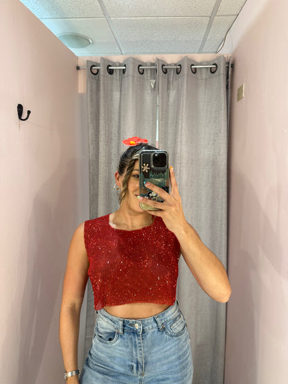 Red Rhinestone Top