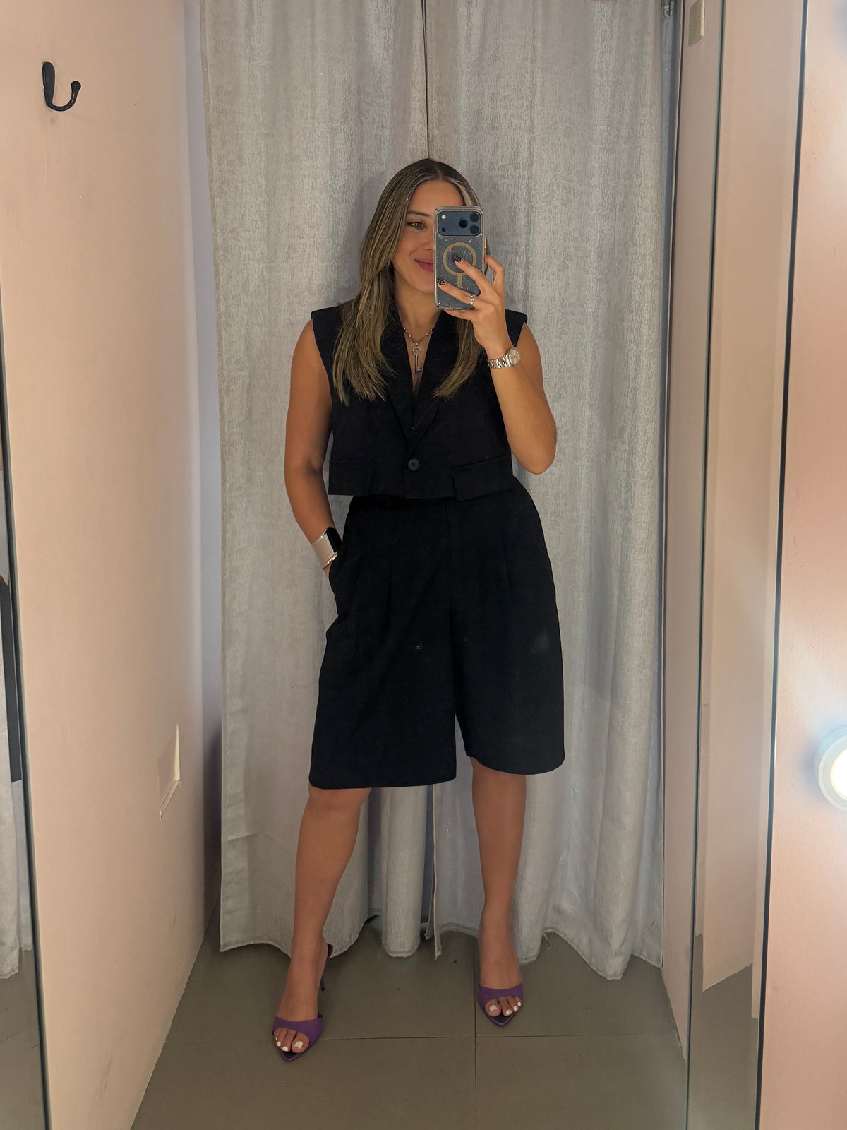 Navy Crop Blazer Set