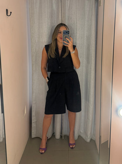 Navy Crop Blazer Set