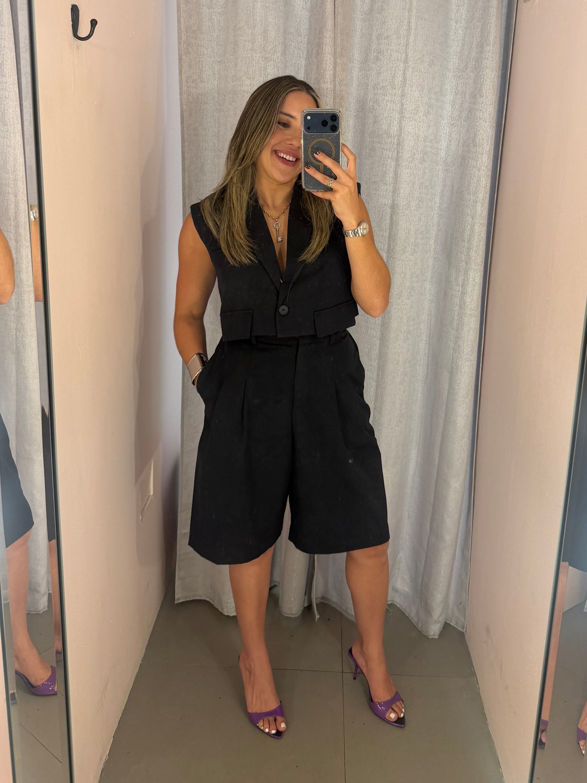 Navy Crop Blazer Set