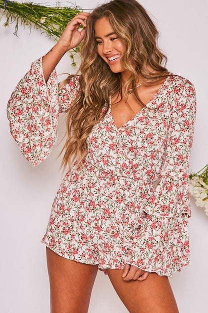 Floral Print V Neck Romper