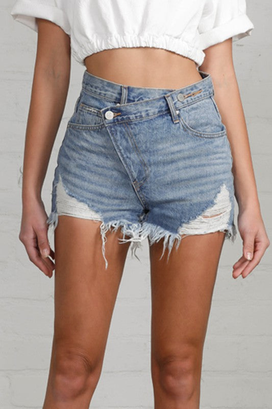 Cross Over Denim Shorts