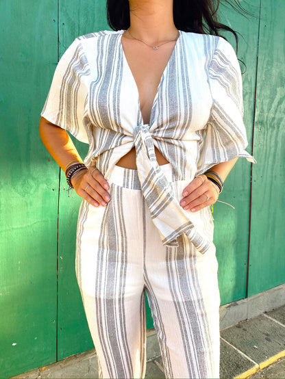 Tie Stripe Jumpsuit