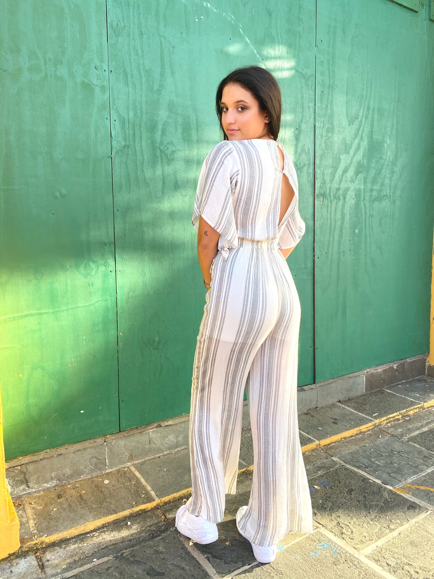 Tie Stripe Jumpsuit